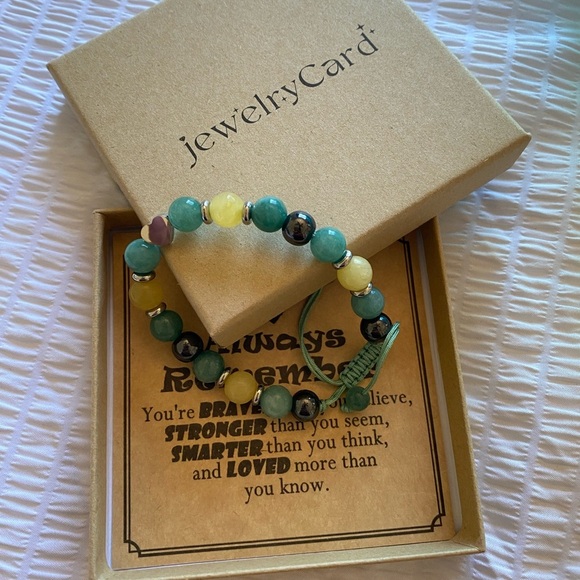 Green and Yellow Jade Beaded Bracelet fits up to 8” inches - Picture 9 of 10